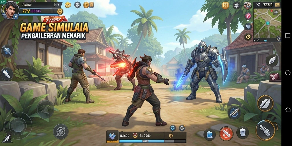 Screenshot gameplay 77RP yang menunjukkan interaksi dinamis antar karakter.