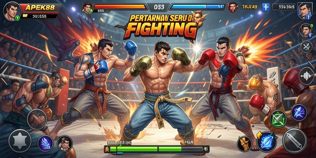 Screenshot tampilan gameplay APEK88 yang penuh aksi pertarungan.