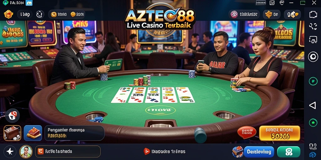 Screenshot AZTEC88 menampilkan dealer langsung dan permainan yang menarik.