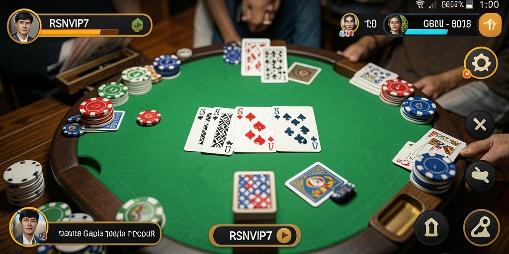 Tampilan gameplay seru RSNVIP7 dengan gaya Gaple klasik.
