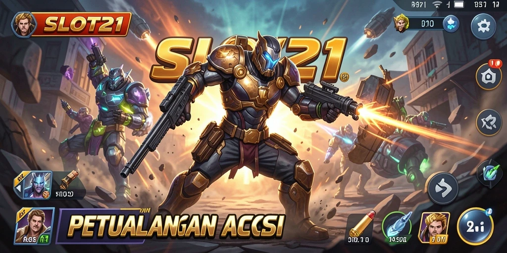 Screenshot menunjukkan aksi intens dalam SLOT21 dengan grafis menakjubkan.