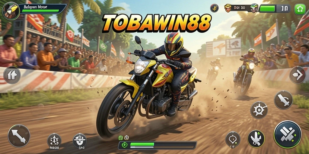 Tampilan gameplay balapan motor yang mendebarkan di TOBAWIN88.