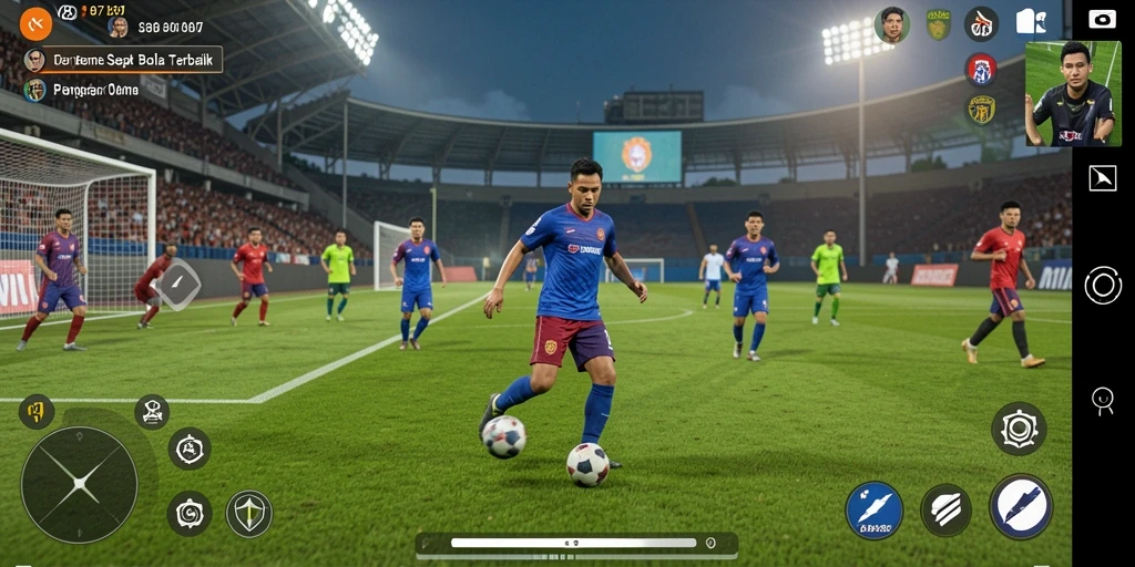 Tampilan gameplay V87 dengan aksi seru di lapangan sepak bola.