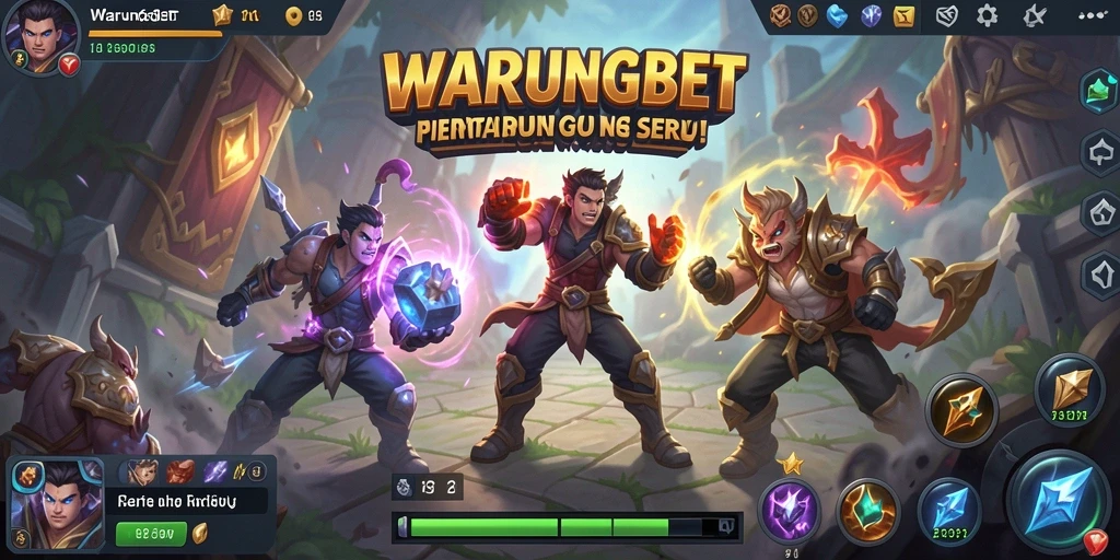 Screenshot utama WARUNGBET menampilkan aksi seru dalam pertempuran MOBA.